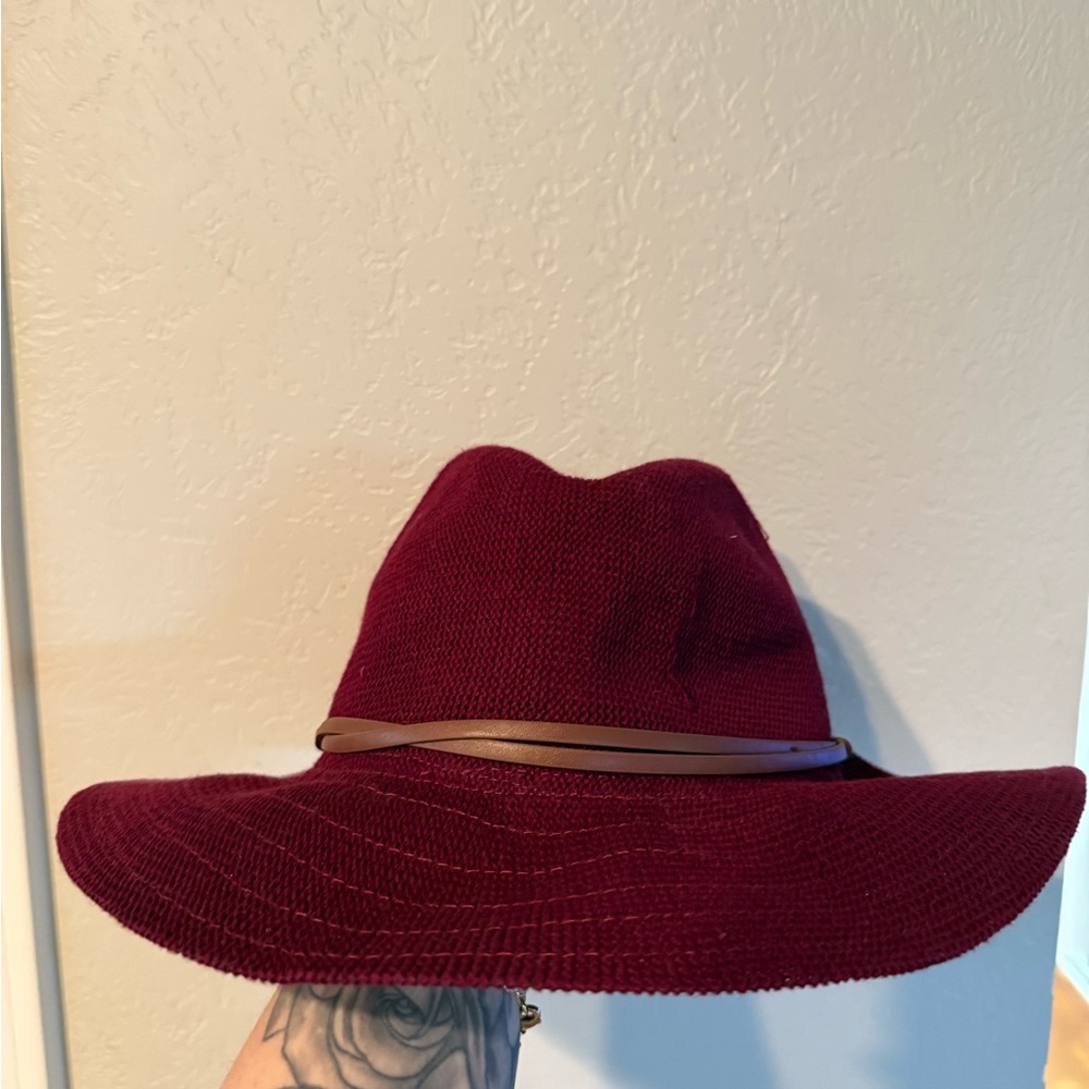 Anthropologie Cusco rancher Deep Red Wide-Brim polyester boho western Hat